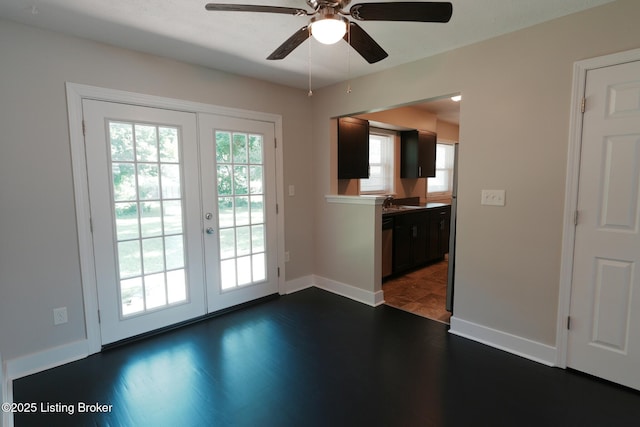 10104 Nanka Rd, Louisville, KY 40272 - doorway featuring a ceiling fan, french doors, and dark wood-style flooring