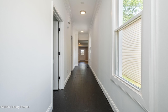 631 Lynn St, Louisville, KY 40217 - hall with crown molding, dark wood-style floors, and recessed lighting