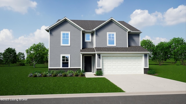 8515 Quail Creek Ct, Louisville, KY 40229 - view of front of property with brick siding, a garage, a front lawn, and concrete driveway