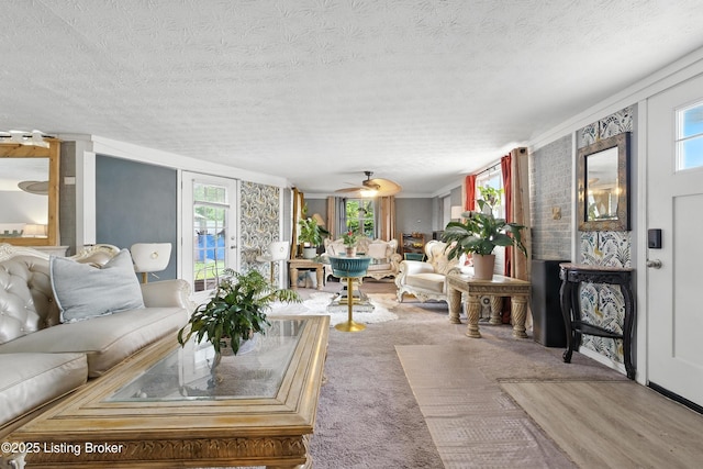 9903 Ponder Ln, Louisville, KY 40272 - living room featuring a textured ceiling and a ceiling fan