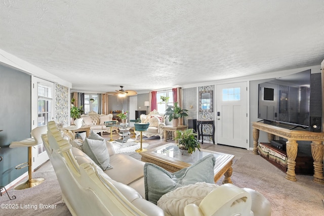 9903 Ponder Ln, Louisville, KY 40272 - living room with a textured ceiling, plenty of natural light, and a ceiling fan