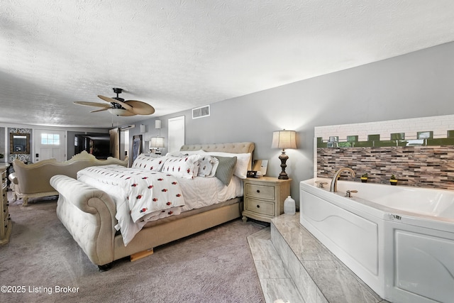 9903 Ponder Ln, Louisville, KY 40272 - bedroom featuring light colored carpet, a textured ceiling, and a ceiling fan