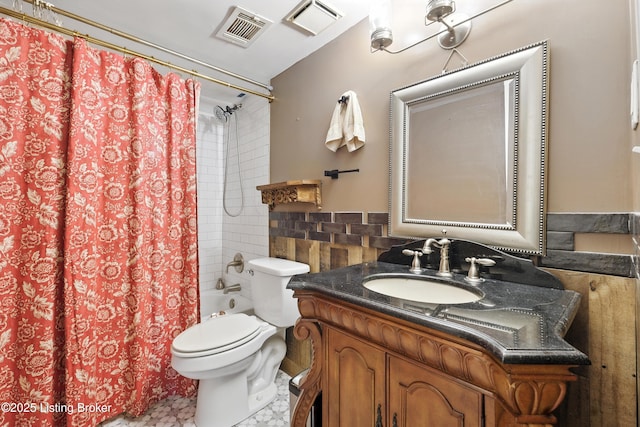 9903 Ponder Ln, Louisville, KY 40272 - full bath with vanity, shower / bath combination with curtain, and tile walls