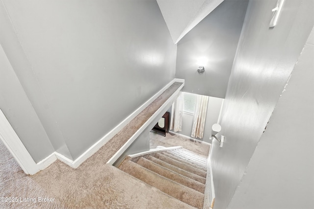 9903 Ponder Ln, Louisville, KY 40272 - stairway with carpet flooring and vaulted ceiling