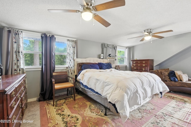 9903 Ponder Ln, Louisville, KY 40272 - bedroom with ceiling fan, a textured ceiling, carpet, and cooling unit