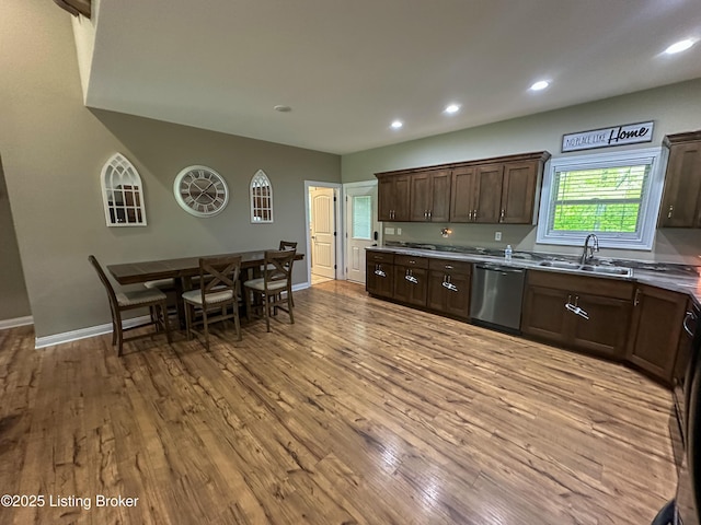 68 Lonnie Lawson Ct, Brandenburg, KY 40108 - kitchen with dishwasher, light wood-style floors, dark brown cabinetry, and recessed lighting