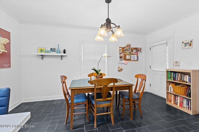 5612 Apache Rd, Louisville, KY 40207 - dining area with a chandelier, ornamental molding, and tile patterned floors