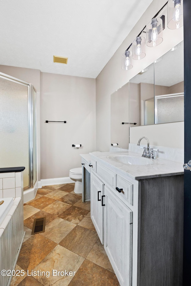 192 Loretto Rd, Springfield, KY 40069 - bathroom with vanity, a stall shower, a bath, and stone finish flooring