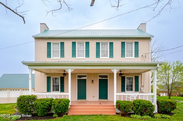 2990 Cedar Grove Rd, Shepherdsville, KY 40165 - view of front of property with a porch, brick siding, ceiling fan, and a chimney