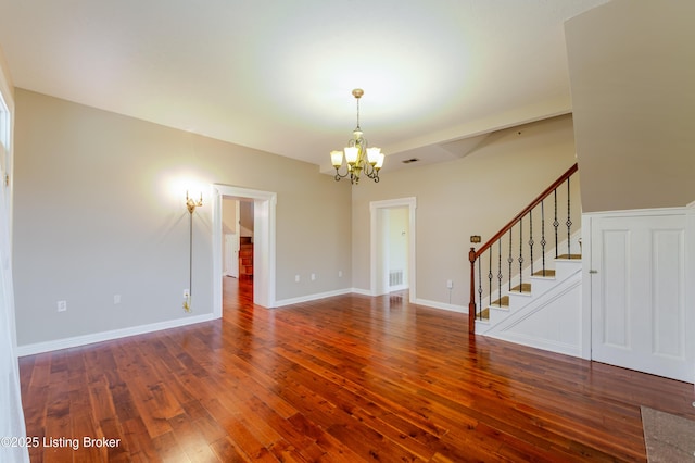 2990 Cedar Grove Rd, Shepherdsville, KY 40165 - spare room with a chandelier, wood-type flooring, and stairs