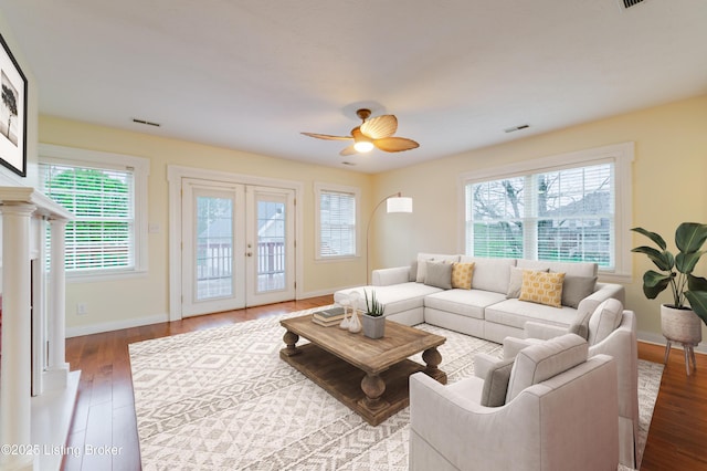 2990 Cedar Grove Rd, Shepherdsville, KY 40165 - living area with a ceiling fan, wood finished floors, and french doors