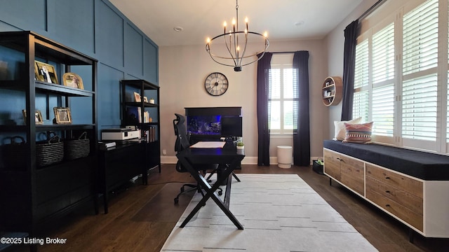 6015 St Bernadette Ave, Prospect, KY 40059 - office with dark wood finished floors and a chandelier