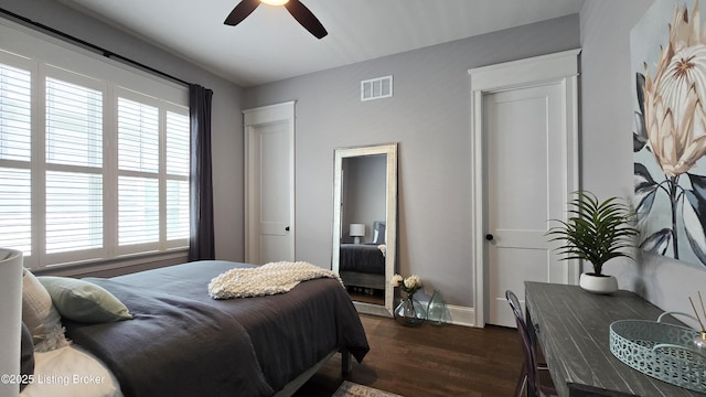 6015 St Bernadette Ave, Prospect, KY 40059 - bedroom with dark wood-type flooring and a ceiling fan