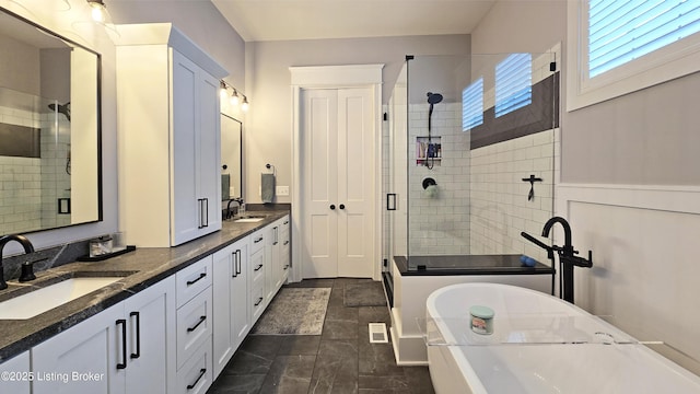 6015 St Bernadette Ave, Prospect, KY 40059 - full bath featuring a shower stall, double vanity, and a soaking tub