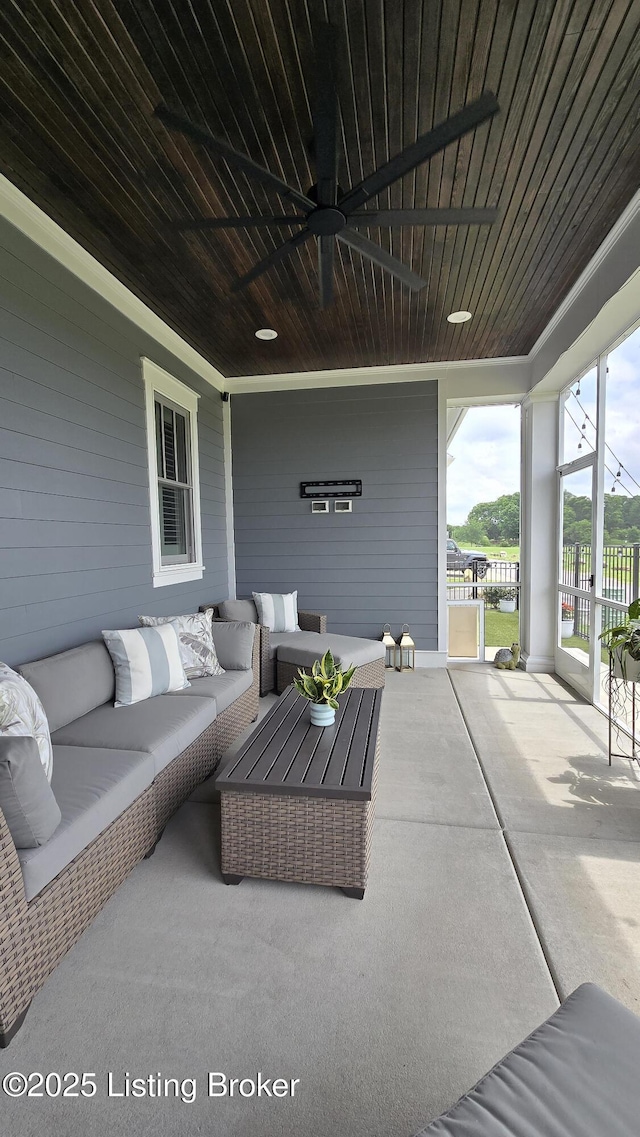 6015 St Bernadette Ave, Prospect, KY 40059 - view of patio with outdoor lounge area, ceiling fan, and a water view