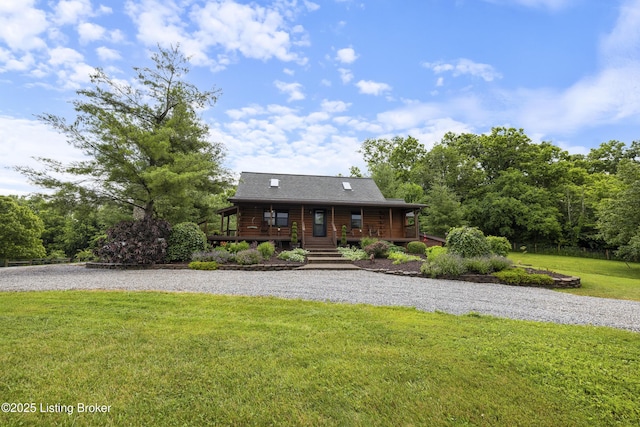 1946 Drane Ln, Eminence, KY 40019 - log cabin featuring a front yard and a porch