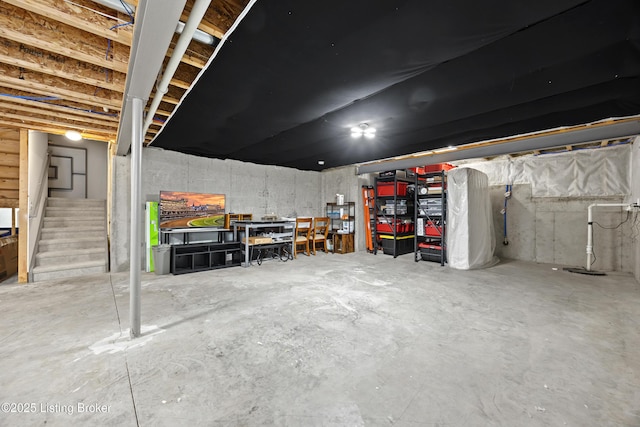 13420 Cain Ln, Louisville, KY 40245 - unfinished basement with stairway and drainage system