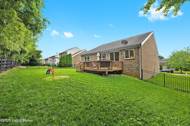 13420 Cain Ln, Louisville, KY 40245 - back of property featuring a fenced backyard, a deck, and brick siding