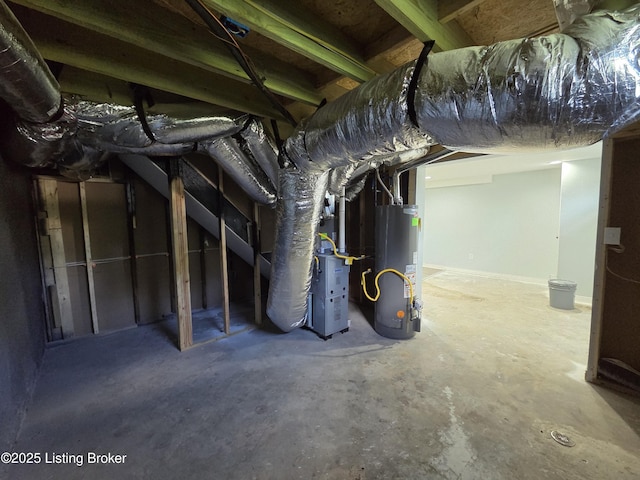 342 E Southside Ct, Louisville, KY 40214 - unfinished basement featuring gas water heater and heating unit
