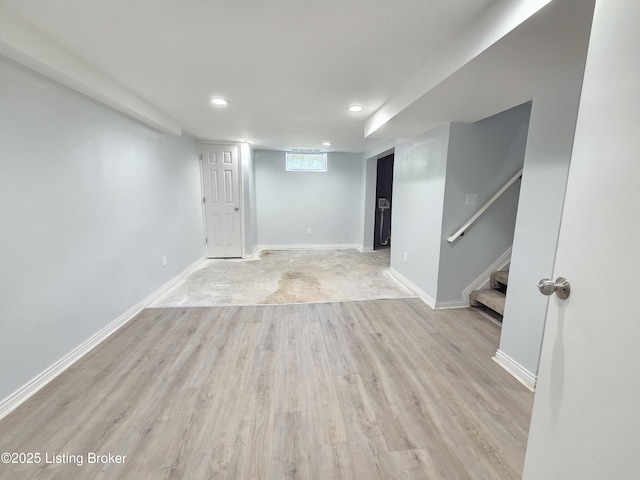 342 E Southside Ct, Louisville, KY 40214 - basement featuring stairs, recessed lighting, and light wood finished floors