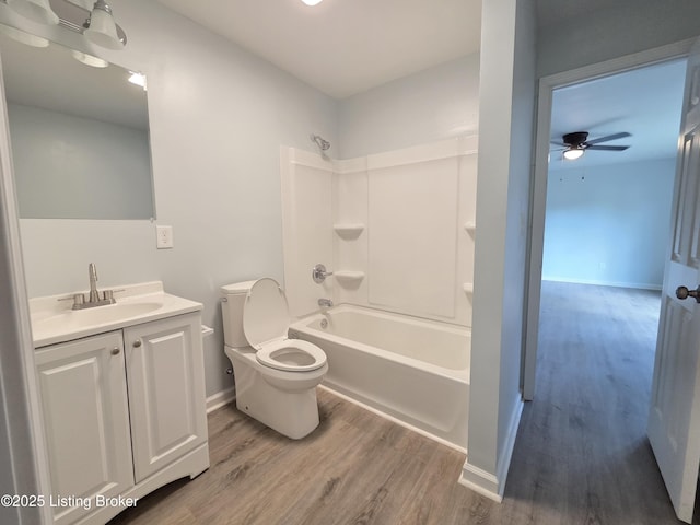 342 E Southside Ct, Louisville, KY 40214 - full bathroom featuring vanity, wood finished floors, shower / tub combination, and ceiling fan