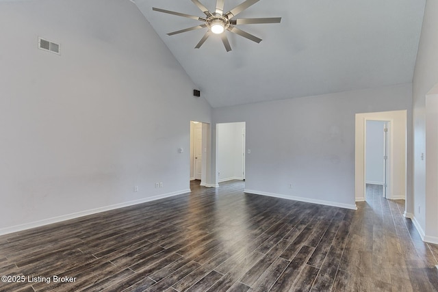 152 Glen Ridge Dr, Mt Washington, KY 40047 - unfurnished room featuring high vaulted ceiling, a ceiling fan, and dark wood finished floors