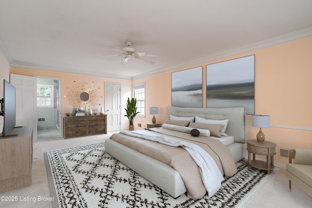 3920 Elfin Ave, Louisville, KY 40207 - bedroom featuring ornamental molding, light carpet, and a ceiling fan