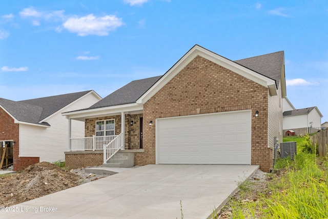 3020 Thorntree Ln, Lawrenceburg, KY 40342 - ranch-style house with brick siding, a porch, driveway, a garage, and a shingled roof