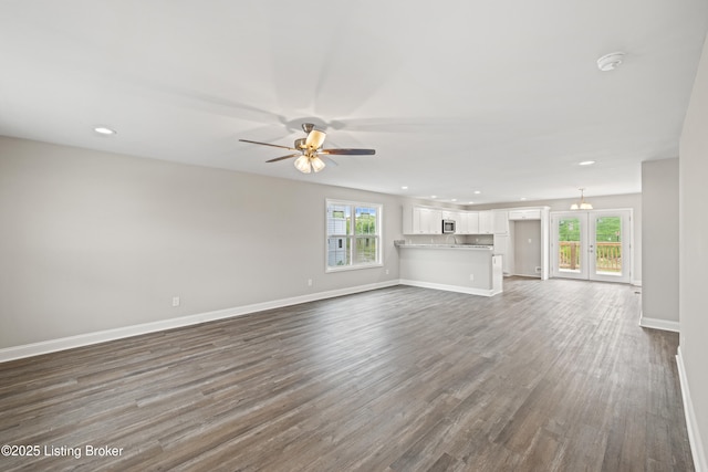 3020 Thorntree Ln, Lawrenceburg, KY 40342 - unfurnished living room featuring recessed lighting, dark wood-style flooring, and a ceiling fan