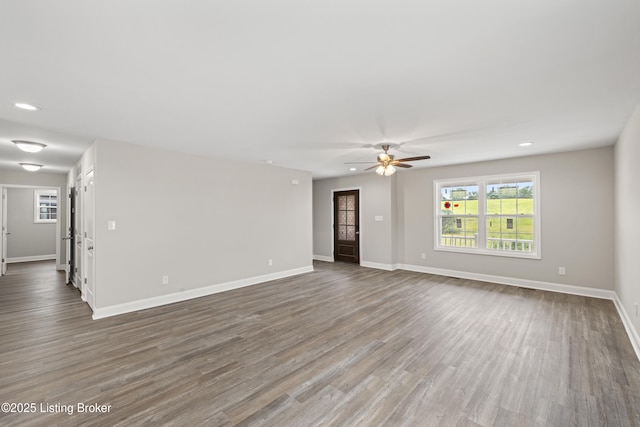 3020 Thorntree Ln, Lawrenceburg, KY 40342 - unfurnished living room featuring wood finished floors, ceiling fan, and recessed lighting