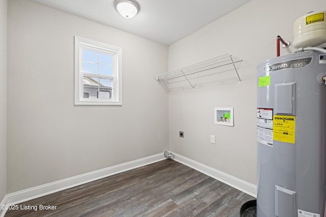 3020 Thorntree Ln, Lawrenceburg, KY 40342 - laundry room featuring electric water heater, washer hookup, electric dryer hookup, and dark wood-style floors