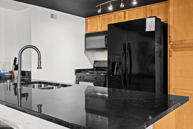953 Baxter Ave Unit 101, Louisville, KY 40204 - kitchen featuring black appliances, dark stone counters, and rail lighting