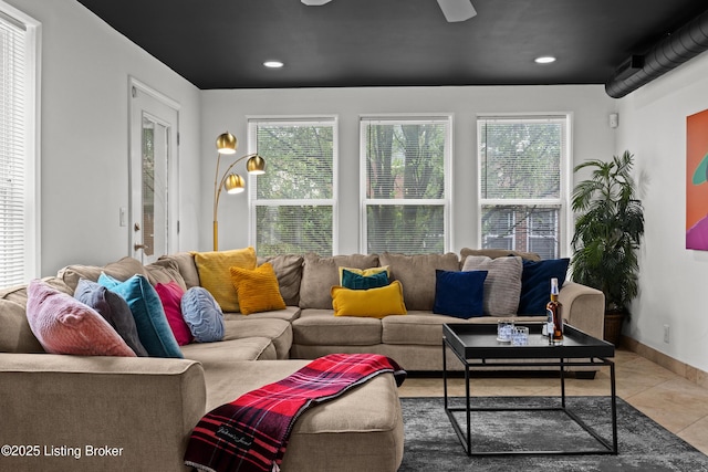 953 Baxter Ave Unit 101, Louisville, KY 40204 - living room featuring tile patterned floors, recessed lighting, and a ceiling fan