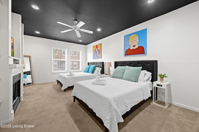 953 Baxter Ave Unit 101, Louisville, KY 40204 - bedroom featuring carpet flooring, recessed lighting, a fireplace, and a ceiling fan