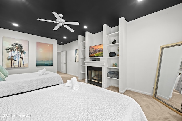 953 Baxter Ave Unit 101, Louisville, KY 40204 - bedroom with light carpet, a fireplace, recessed lighting, and ceiling fan