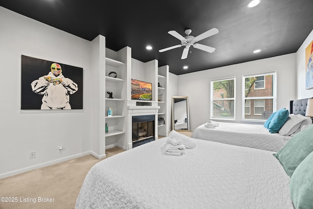 953 Baxter Ave Unit 101, Louisville, KY 40204 - bedroom with light colored carpet, a fireplace, recessed lighting, and a ceiling fan