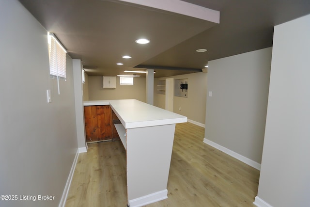 3303 Eagle Pass, Louisville, KY 40213 - kitchen with a peninsula, light wood-style floors, light countertops, and recessed lighting