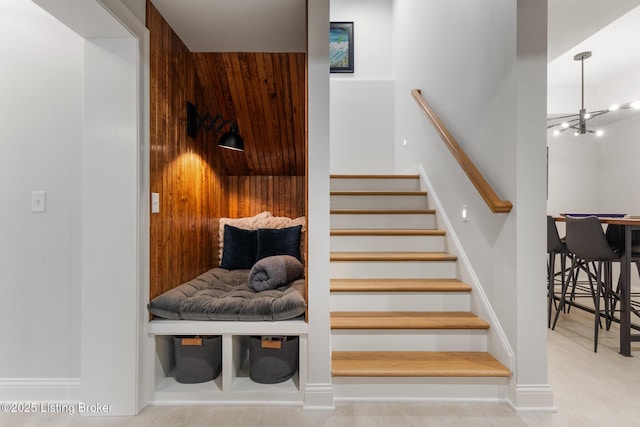 6113 St Bernadette Ave, Prospect, KY 40059 - stairway featuring a chandelier