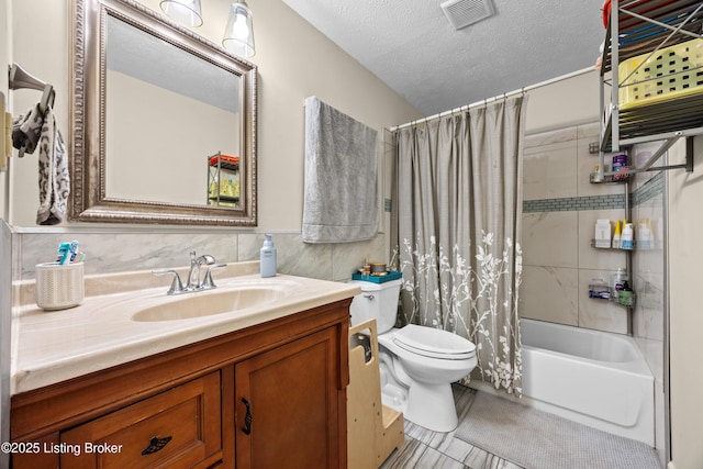 3403 Endeavor Way, Louisville, KY 40219 - full bathroom featuring vanity, shower / bathtub combination with curtain, a textured ceiling, and tile patterned floors