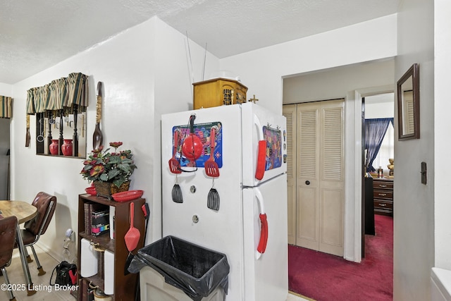 11003 Thunder Dr, Louisville, KY 40272 - kitchen featuring freestanding refrigerator and carpet floors