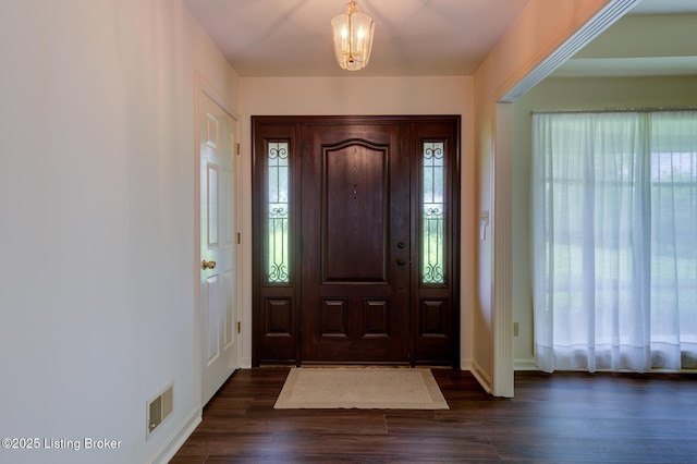 4401 Greenhaven Ln, Goshen, KY 40026 - foyer featuring healthy amount of natural light, dark wood-style flooring, and a chandelier