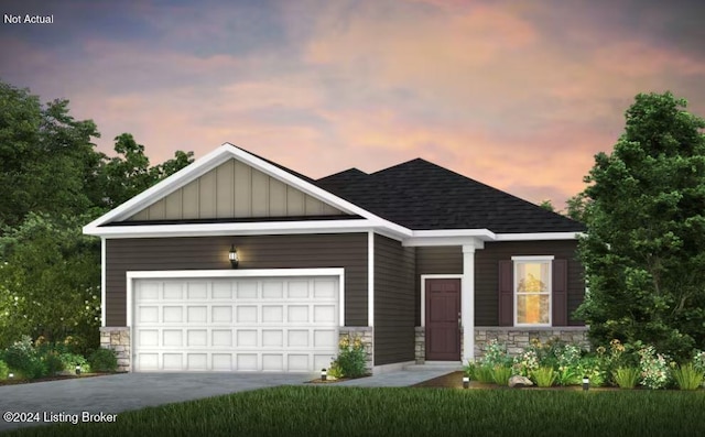 LOT239 Mosswood Ln, La Grange, KY 40031 - craftsman inspired home featuring stone siding, an attached garage, concrete driveway, and a shingled roof