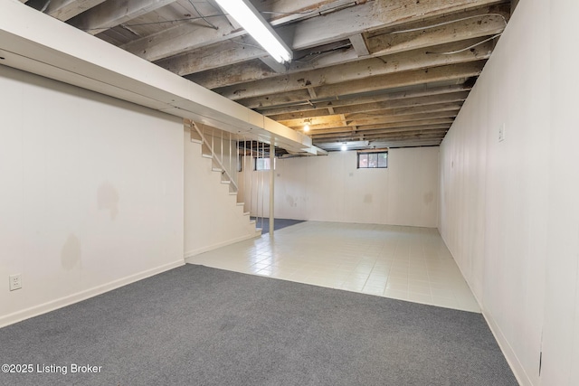 1005 Rosemary Dr, Louisville, KY 40213 - basement with stairway, tile patterned flooring, and carpet floors