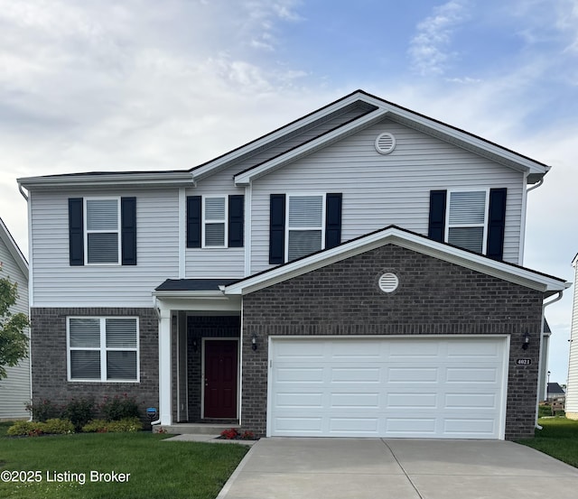 4021 White Pine Ln, La Grange, KY 40031 - view of front of house with brick siding, driveway, and a front lawn