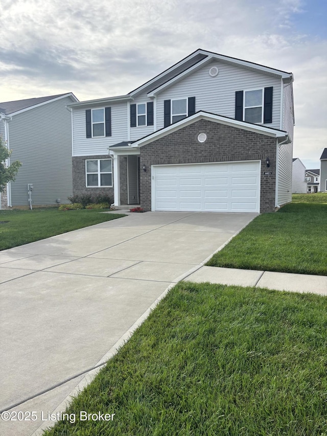 4021 White Pine Ln, La Grange, KY 40031 - view of front of property with driveway, brick siding, a front yard, and an attached garage