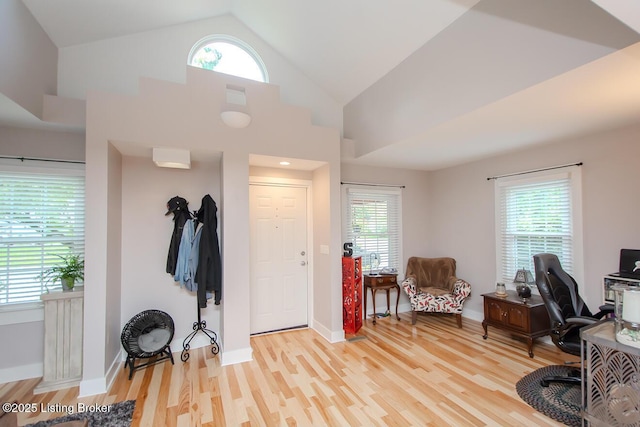 129 E Park Pl, Jeffersonville, IN 47130 - entryway with light wood-style floors, healthy amount of natural light, and high vaulted ceiling