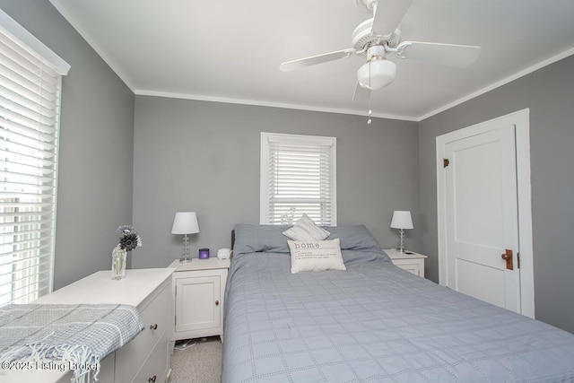 129 E Park Pl, Jeffersonville, IN 47130 - bedroom featuring crown molding, ceiling fan, and carpet floors