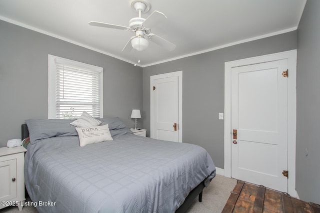 129 E Park Pl, Jeffersonville, IN 47130 - bedroom featuring carpet, crown molding, and a ceiling fan