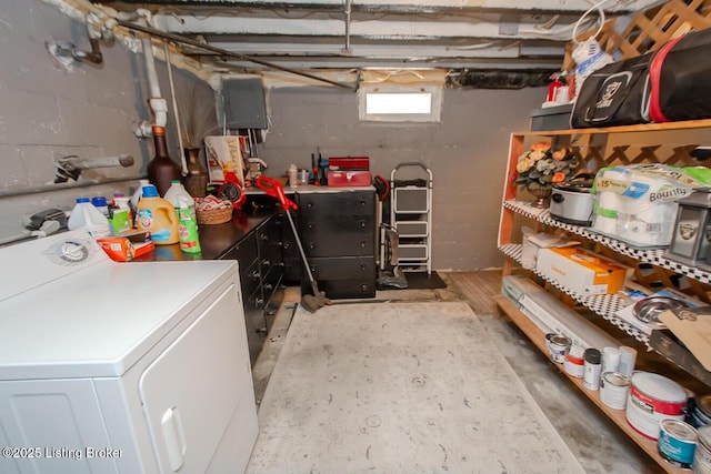 129 E Park Pl, Jeffersonville, IN 47130 - basement featuring washer / dryer and concrete block wall