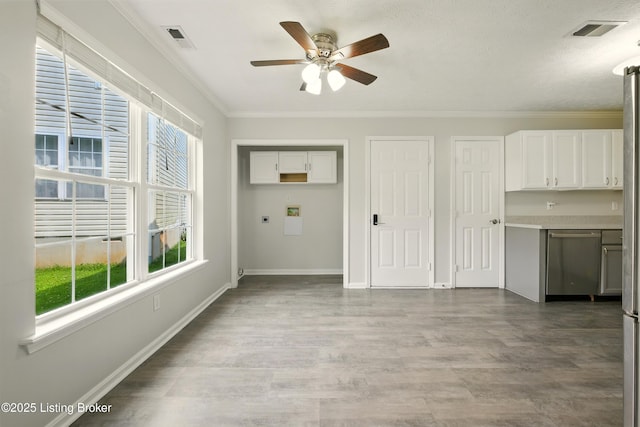 11411 Catalpa View Ct, Louisville, KY 40299 - unfurnished living room with ceiling fan, wood finished floors, and ornamental molding